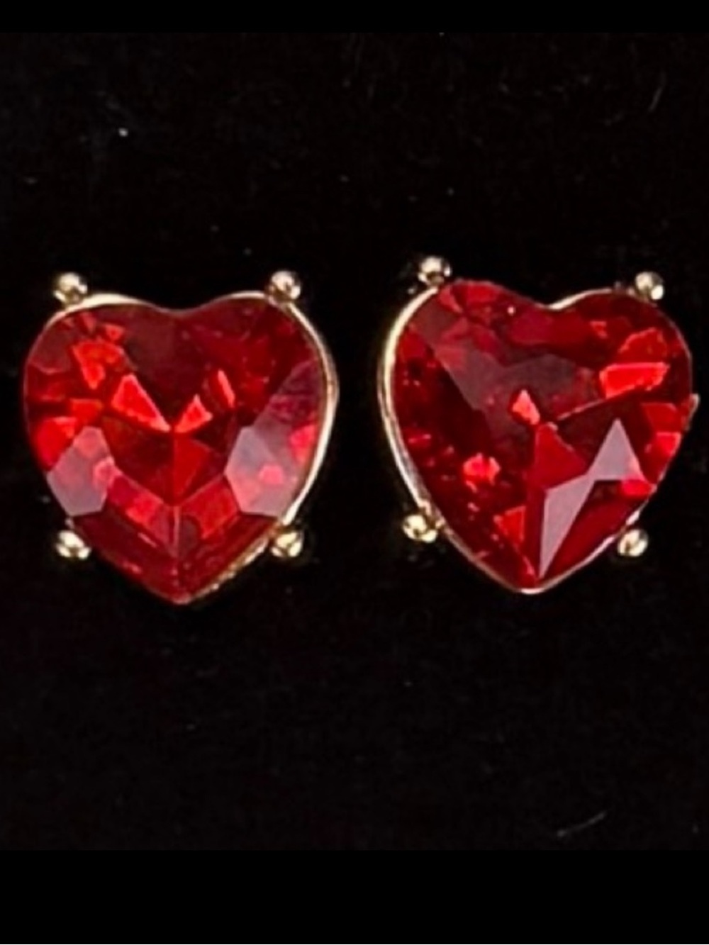 Red Bling Heart Stud Pierced Earrings